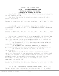Business and Commerce Code Title 1. Uniform Commercial Code Chapter 1