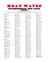 HEAT WAVES Poughkeepsie, New York Since 1931 Note: Some Data Missing 1993-2000 Periods of 3 Or More Consecutive Days with Maximum Temperatures of 90 Degrees Or More