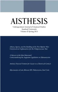 AISTHESIS Undergraduate Journal of Classical Studies Stanford University Volume II Spring 2013
