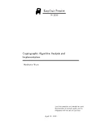 Cryptographic Algorithm Analysis and Implementation