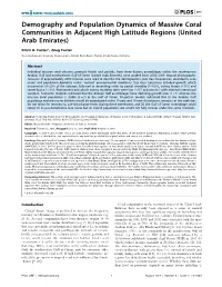 Demography and Population Dynamics of Massive Coral Communities in Adjacent High Latitude Regions (United Arab Emirates)