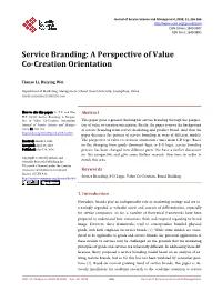 Service Branding: a Perspective of Value Co-Creation Orientation