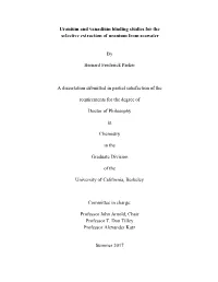 Uranium and Vanadium Binding Studies for the Selective Extraction of Uranium from Seawater