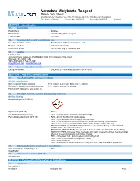 Vanadate-Molybdate Reagent Safety Data Sheet According to Federal Register / Vol