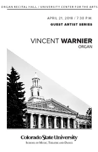 Vincent Warnier Organ Tonight’S Program