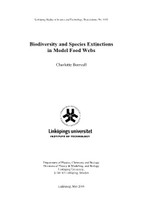 Biodiversity and Species Extinctions in Model Food Webs