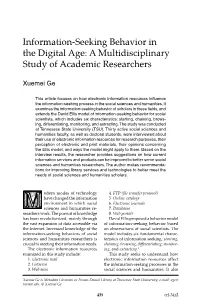 Information-Seeking Behavior in the Digital Age: a Multidisciplinary Study of Academic Researchers
