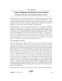 Leonor Michaelis and Maud Leonora Menten Celebrating 100 Years of the Michaelis–Menten Equation