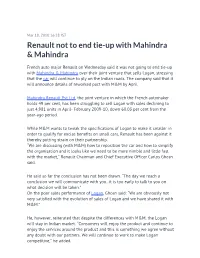 Renault Not to End Tie-Up with Mahindra & Mahindra