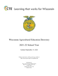 WI Ag Ed Instructor Directory