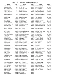 2021 SAGE Aspire Football Checklist