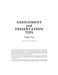 ASSIGNMENT and DISSERTATION TIPS (Tagg's Tips)
