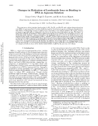 Changes in Hydration of Lanthanide Ions on Binding to DNA in Aqueous Solution