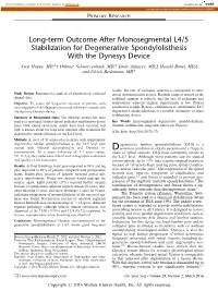 Long-Term Outcome After Monosegmental L4/5 Stabilization