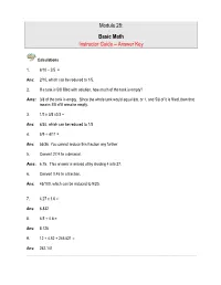 Module 28: Basic Math Instructor Guide – Answer Key