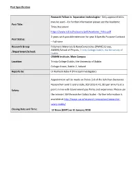 Research Fellow in Separation Technologies