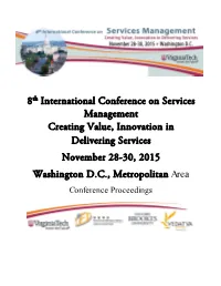 8Th International Conference on Services Management Creating