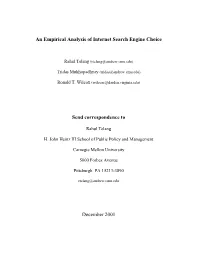 An Empirical Analysis of Internet Search Engine Choice