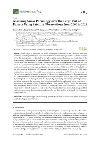 Assessing Snow Phenology Over the Large Part of Eurasia Using Satellite Observations from 2000 to 2016
