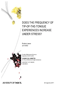 Does Frequency of TOT Experiences Increase Under Stress