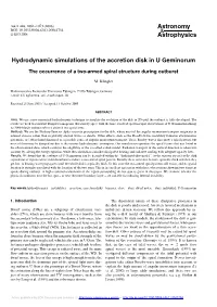 Hydrodynamic Simulations of the Accretion Disk in U Geminorum