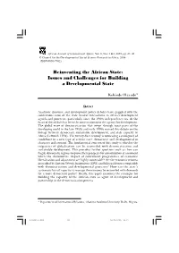 Issues and Challenges for Building a Developmental State