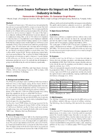 Open Source Software-Its Impact on Software Industry in India 1Harmaninder Jit Singh Sidhu, 2Dr
