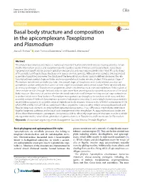 Basal Body Structure and Composition in the Apicomplexans Toxoplasma and Plasmodium Maria E