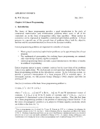 Chapter 10 Linear Programming
