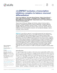Circznf827 Nucleates a Transcription Inhibitory Complex to Balance