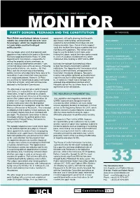Party Donors, Peerages and the Constitution in This Issue