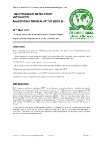 High Frequency Oscillatory Ventilation Anaesthesia Tutorial of the Week 261