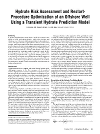 Hydrate Risk Assessment and Restart-Procedure Optimization Of