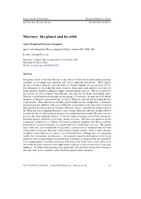 Mercury: the Planet and Its Orbit