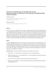 Review of the Current State of Cob Structural Testing, Structural Design