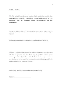 THESIS P TROTTA Title: the Potential Contribution Of