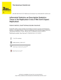 Inferential Statistics As Descriptive Statistics: There Is No Replication Crisis If We Don’T Expect Replication
