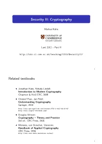 Security II: Cryptography
