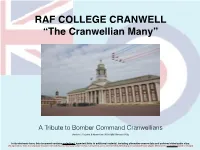 A Tribute to Bomber Command Cranwellians