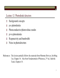 Lecture 12: Photodiode Detectors