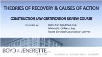 Theories of Recovery & Causes of Action