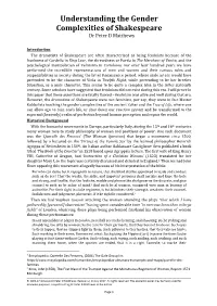 Understanding the Gender Complexities of Shakespeare Dr Peter D Matthews