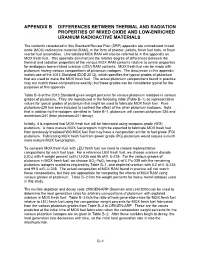 Appendix B Differences Between Thermal and Radiation Properties of Mixed Oxide and Low-Enriched Uranium Radioactive Materials