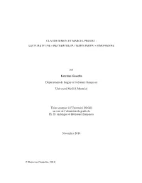 Claude Simon Et Marcel Proust : Lecture D’Une « Recherche Du Temps Perdu » Simonienne