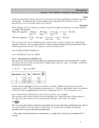 Experiment 5 Kinetics: the Oxidation of Iodide by Hydrogen Peroxide