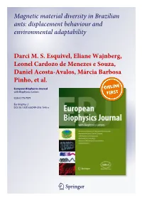 Magnetic Material Diversity in Brazilian Ants: Displacement Behaviour and Environmental Adaptability