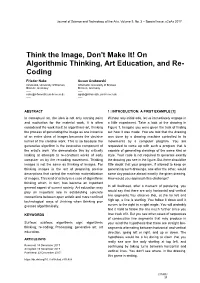 On Algorithmic Thinking, Art Education, and Re- Coding