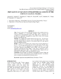 Prevalence of Squamous Intraepithelial Lesions of the Cervix in Jalingo, Nigeria