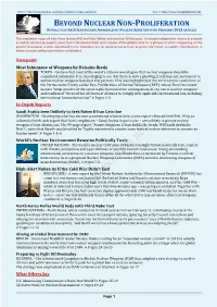 Beyond Nuclear Non-Proliferation Newsletter for Strengthening Awareness of Nuclear Abolition with February 2013 Articles