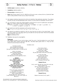 Dolly Parton – 9 to 5 - Notes 